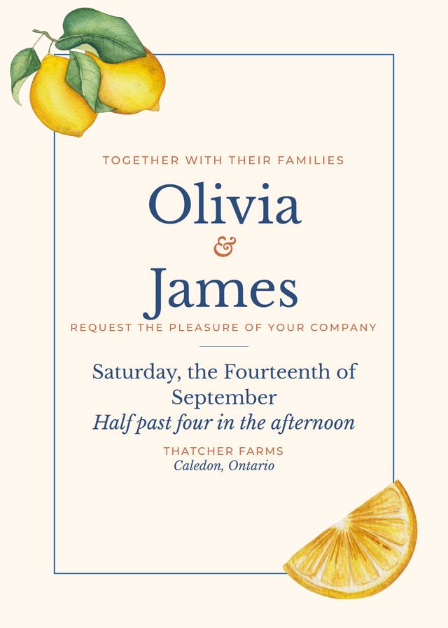 Italian Lemon free wedding invitation template
