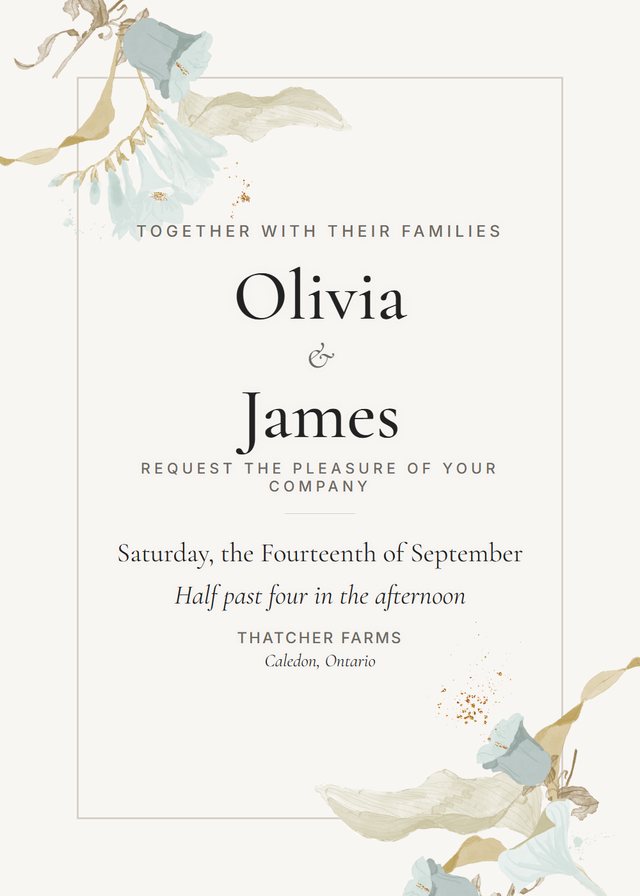 Modern Minimal wedding invitation with Floral corners — free template