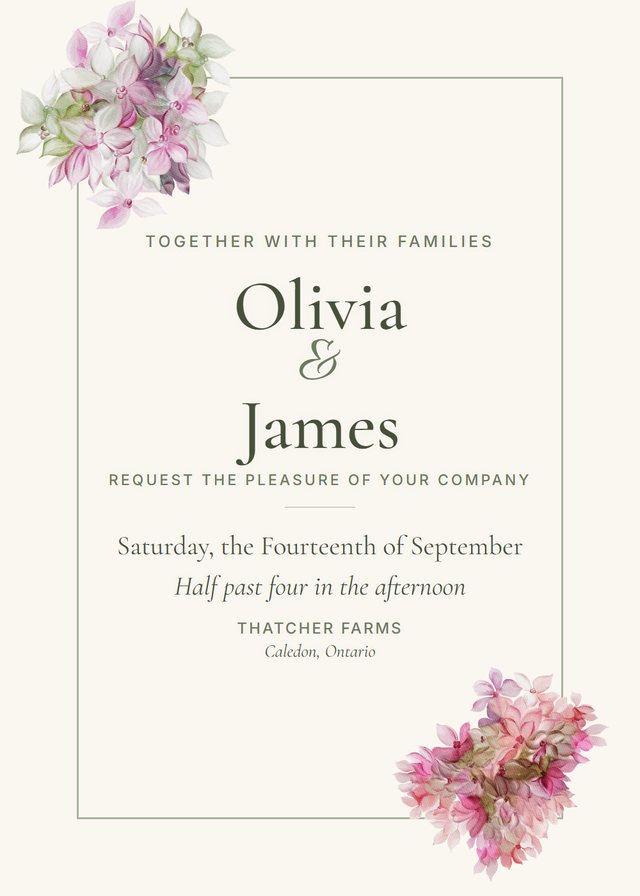 Sage Garden wedding invitation with Hydrangea corners — free template