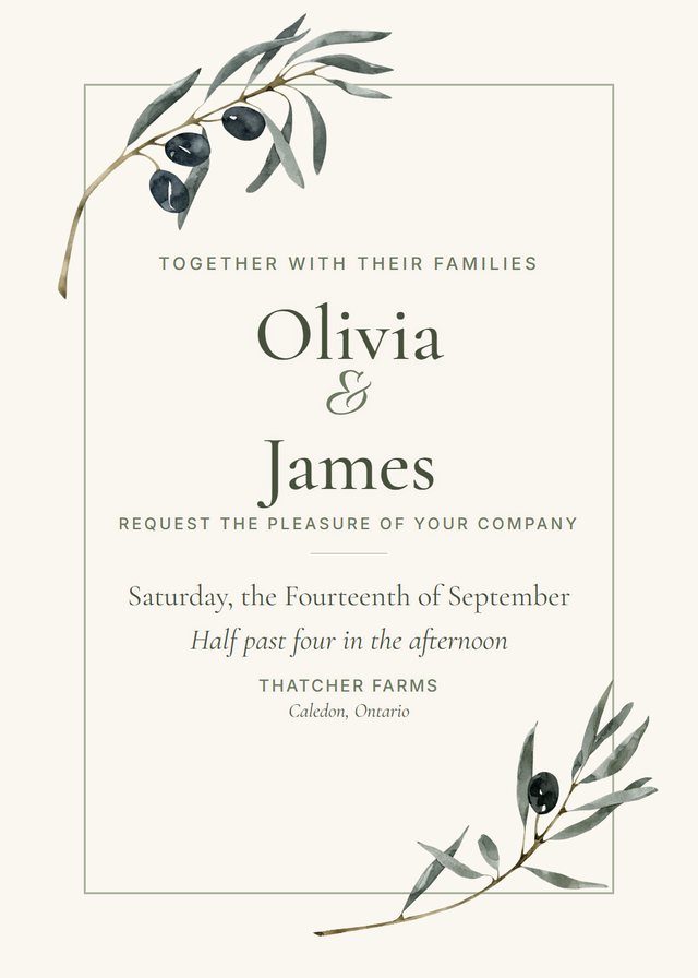 Sage Garden wedding invitation with Olive corners — free template